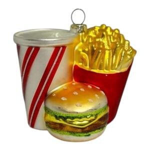 HAMBURGER CHEESEBURGER FRIES DRINK MEAL DINER DECOR CHRISTMAS TREE FOOD ORNAMENT